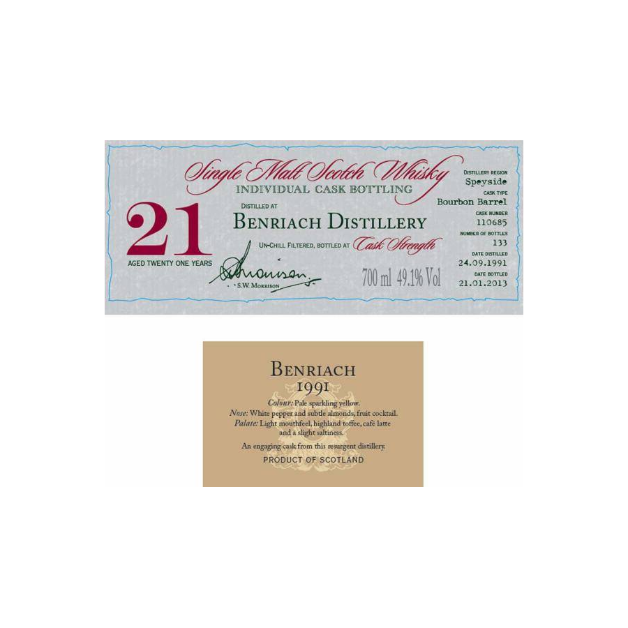 BenRiach Individual Cask Bottling 1991 21 Years Single Malt Whisky 4