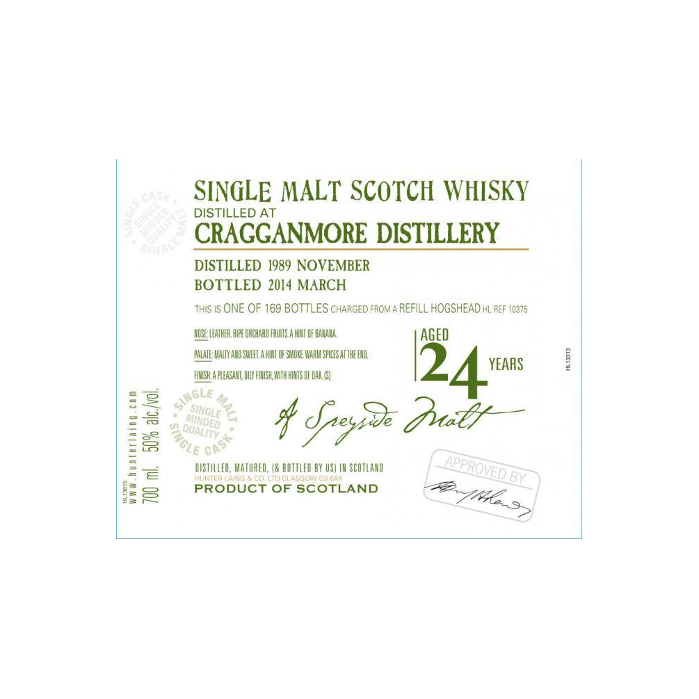 Cragganmore Old Malt Cask 1989 24 Years Single Malt Whisky