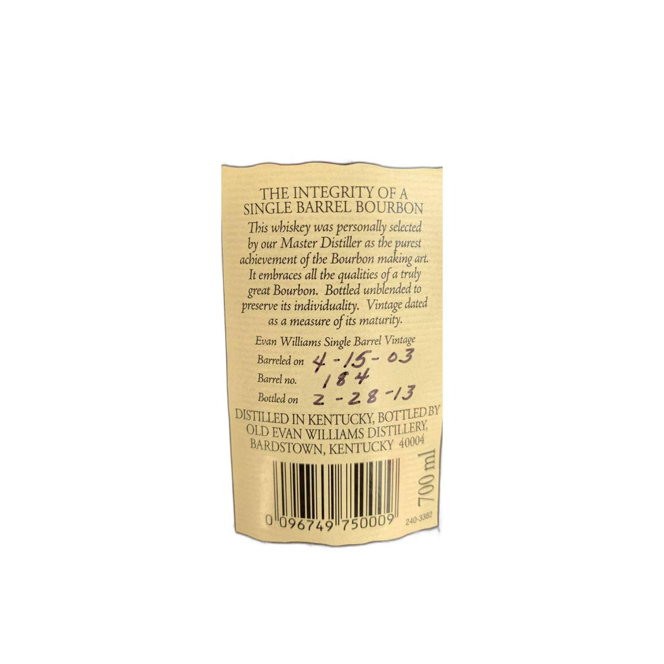 Evan Williams Single Cask 2003 9 Years Bourbon Whisky 2