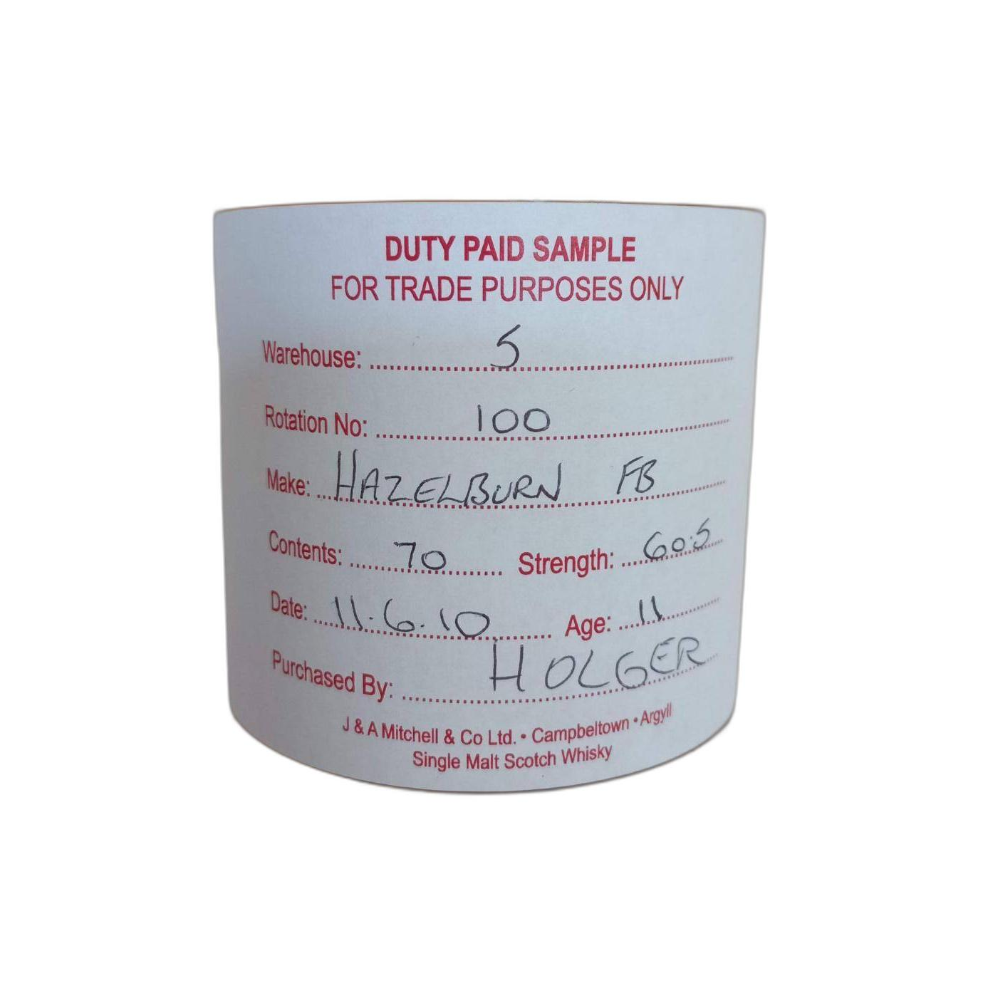 Hazelburn Duty Paid Sample - For Trade Purposes Only 2010 11 Years Single Malt Whisky 2