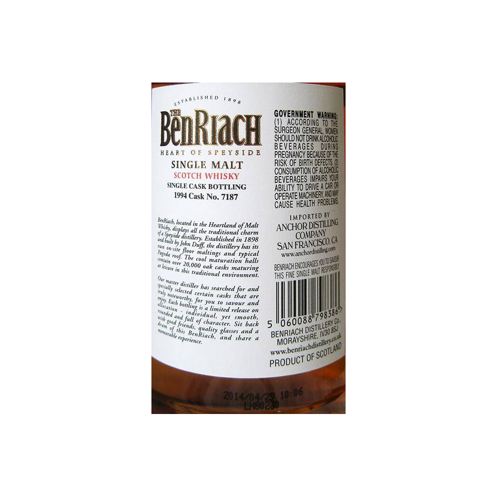 BenRiach Individual Cask Bottling 1994 19 Years Single Malt Whisky 2