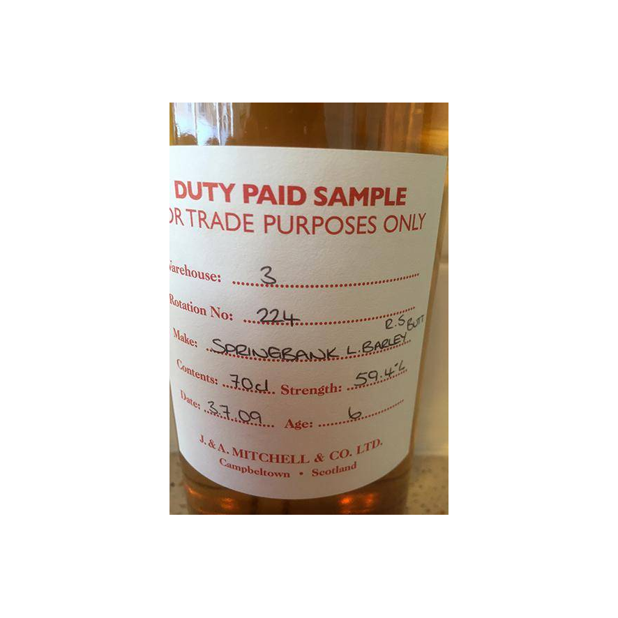 Springbank Duty Paid Sample - For Trade Purposes Only 2009 6 Years Single Malt Whisky 2