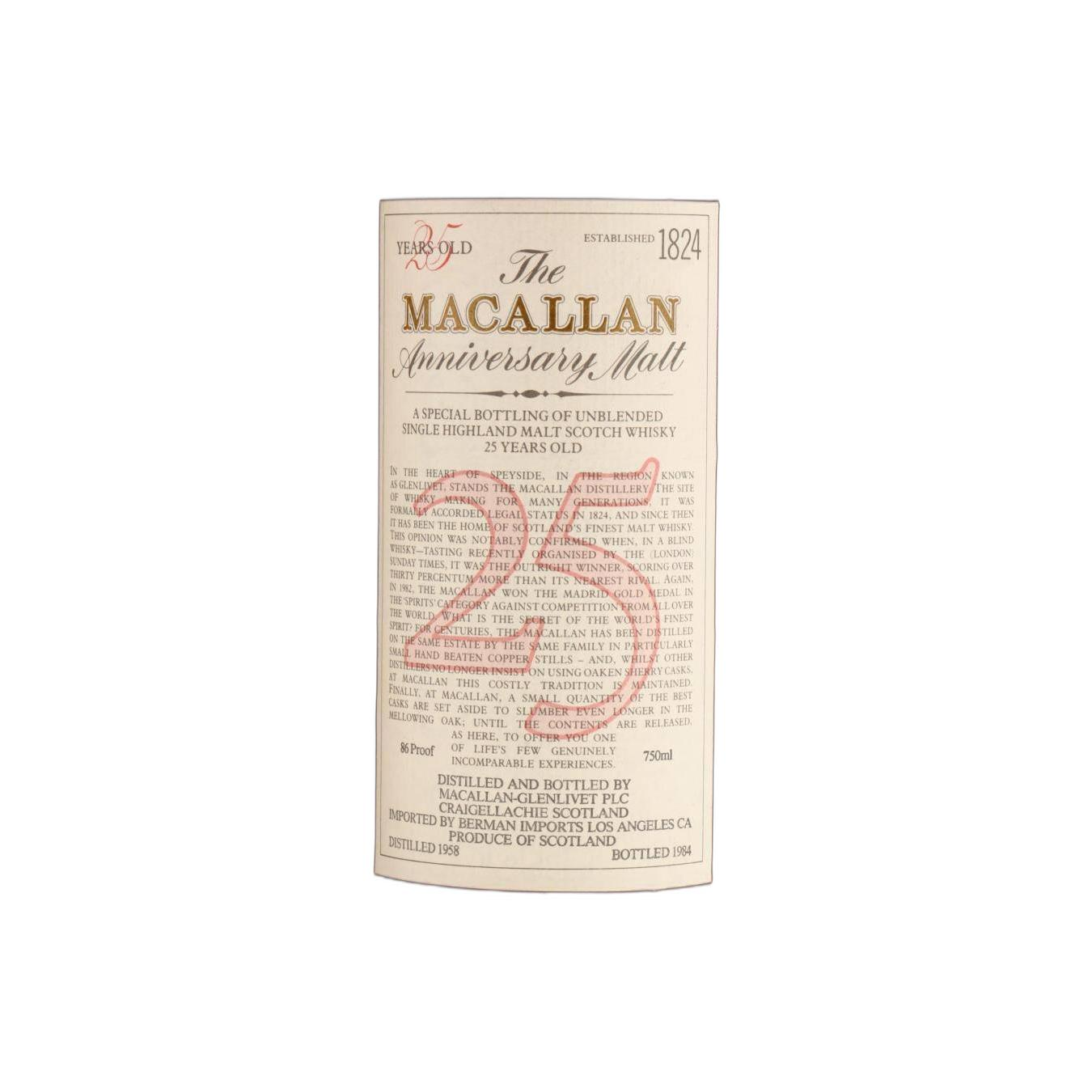 The Macallan 1958 25 Years Single Malt Whisky