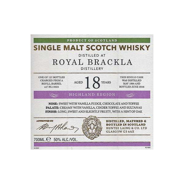 Royal Brackla Old Malt Cask 1998 18 Years Single Malt Whisky 2