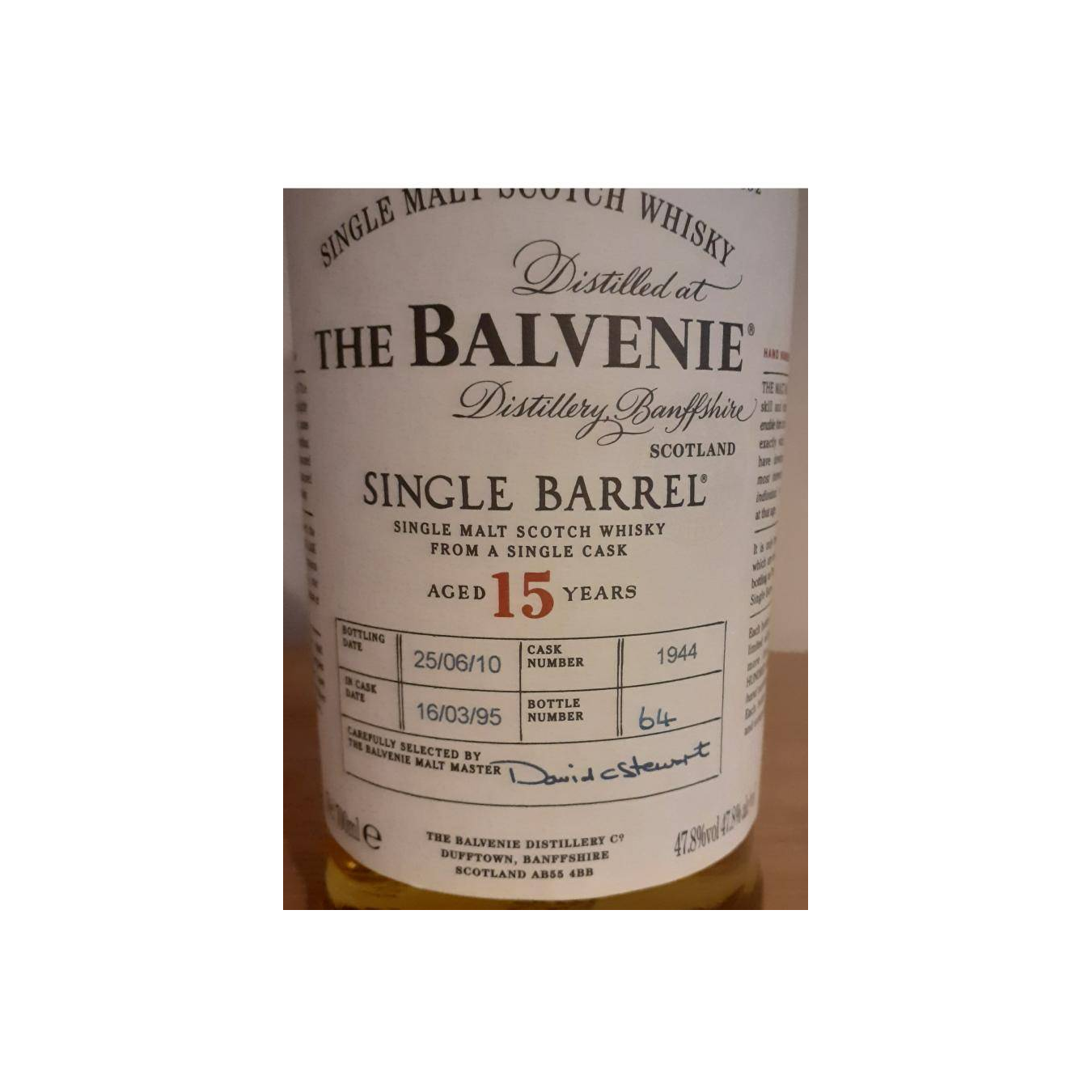 The Balvenie Single Cask 1995 15 Years Single Malt Whisky