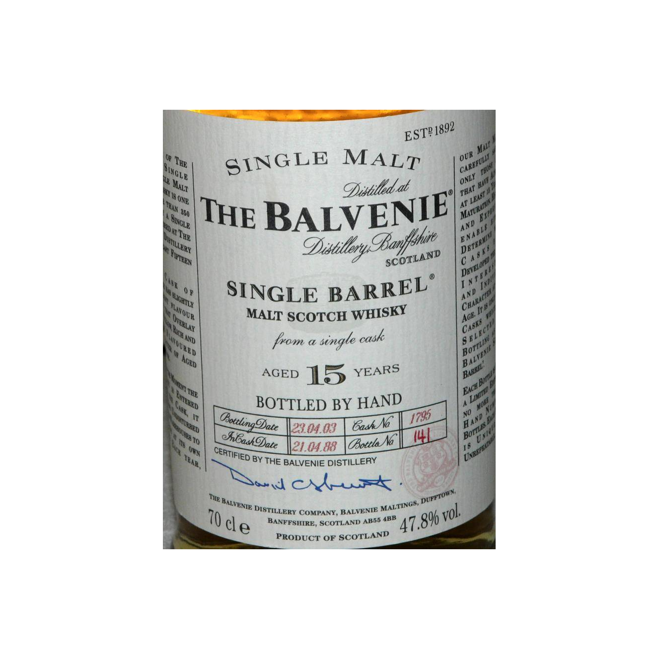 The Balvenie Single Cask 1988 15 Years Single Malt Whisky