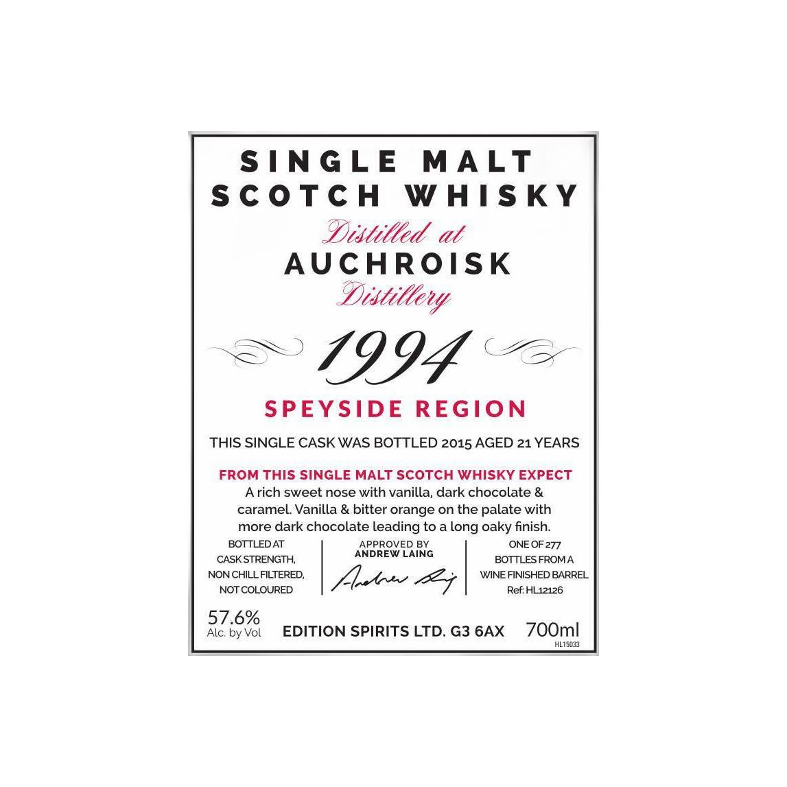 Auchroisk The First Editions 1994 21 Years Single Malt Whisky