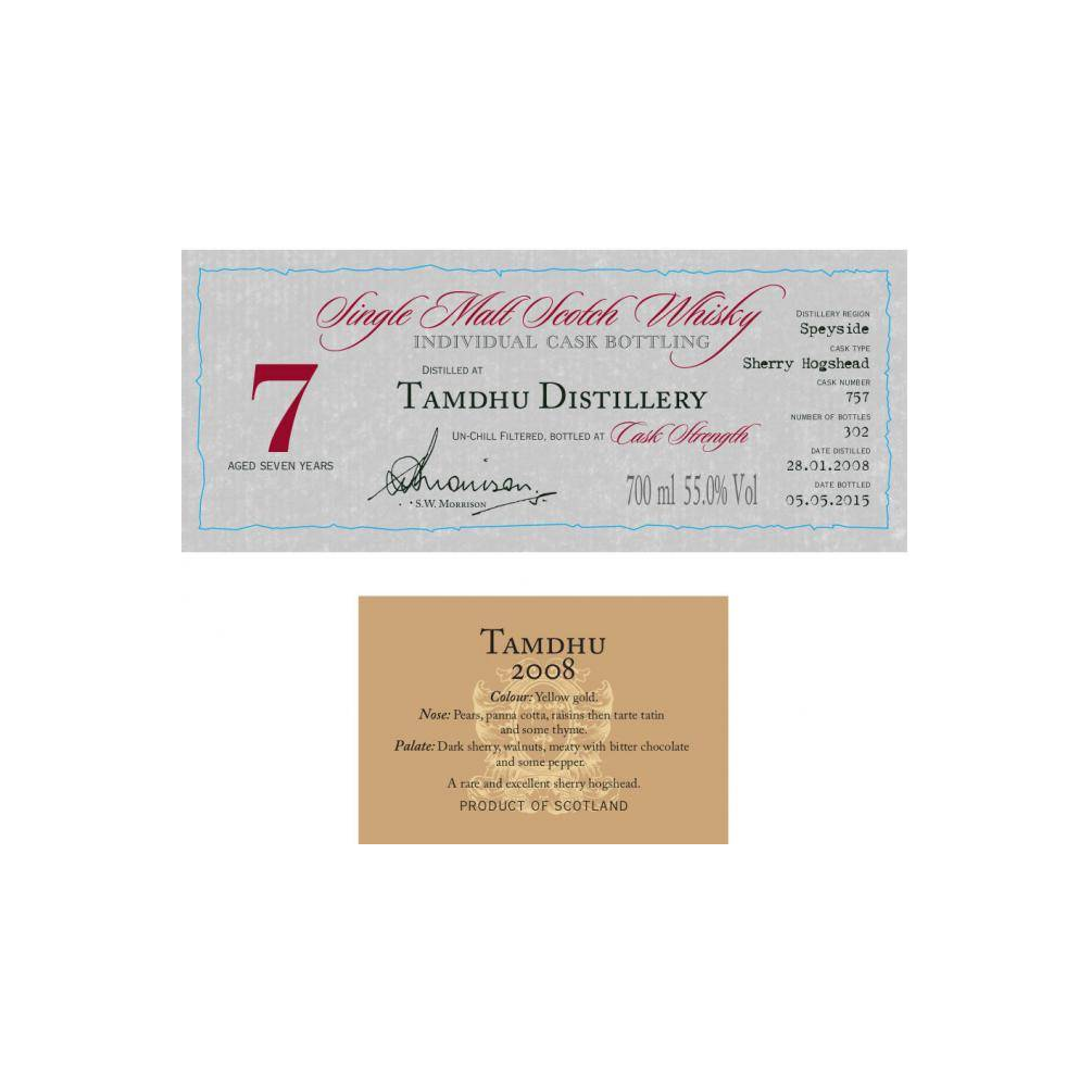 Tamdhu Individual Cask Bottling 2008 7 Years Single Malt Whisky 2
