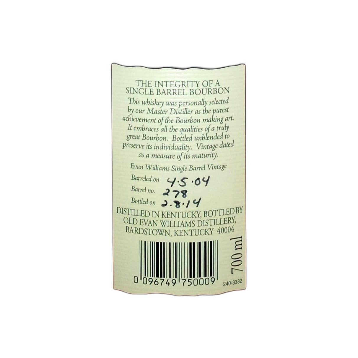 Evan Williams Single Cask 2004 9 Years Bourbon Whisky 2