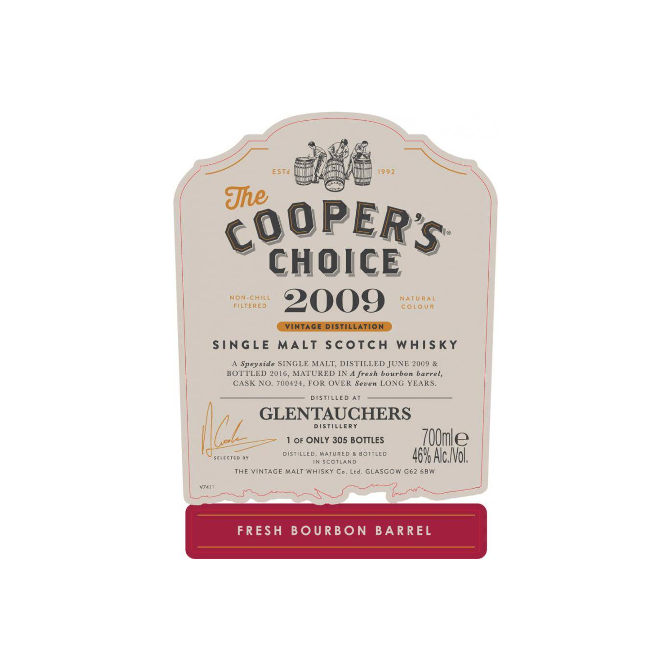 Glentauchers The Cooper's Choice 2009 7 Years Single Malt Whisky 2