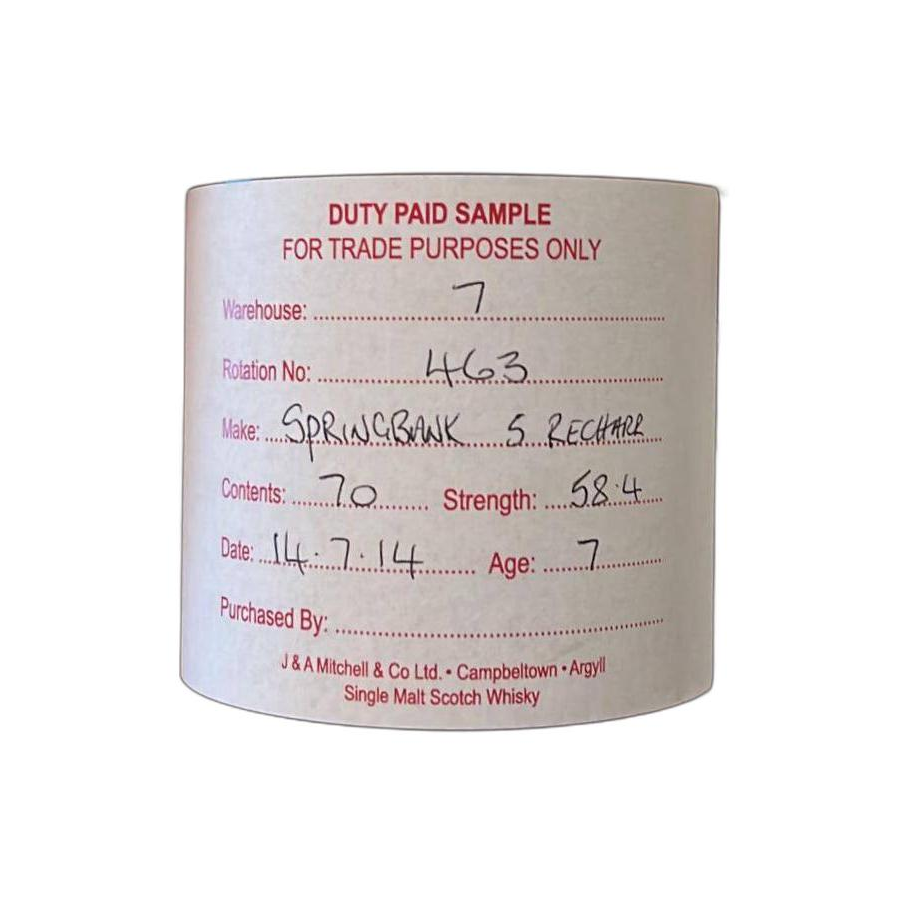 Springbank Duty Paid Sample - For Trade Purposes Only 2014 7 Years Single Malt Whisky 2