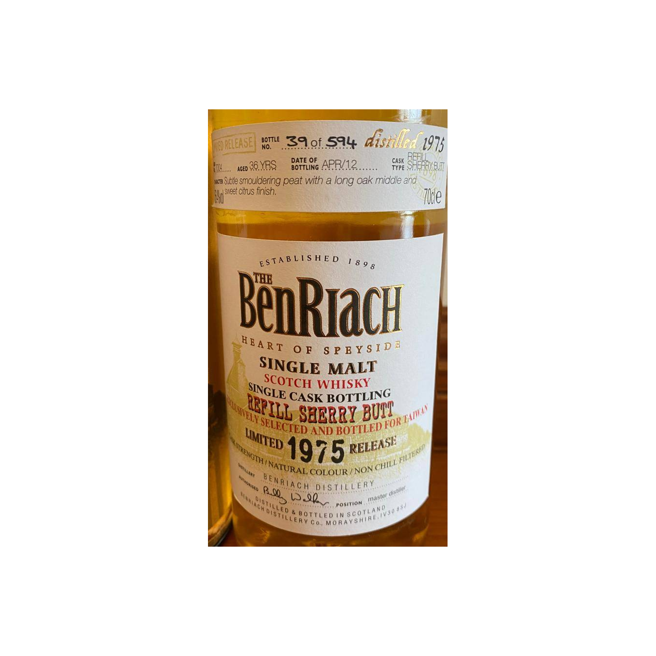 BenRiach Individual Cask Bottling 1975 36 Years Single Malt Whisky