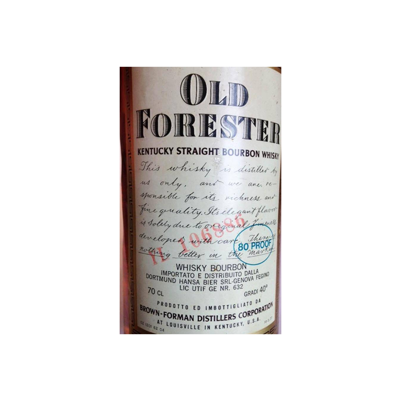 Old Forester Kentucky Straight Bourbon Whiskey