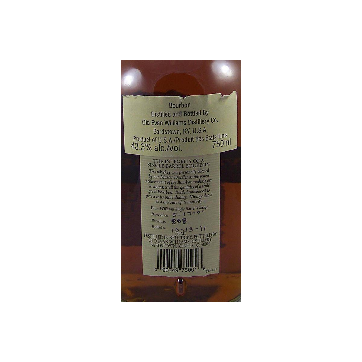Evan Williams Single Cask 2001 10 Years Bourbon Whisky 2