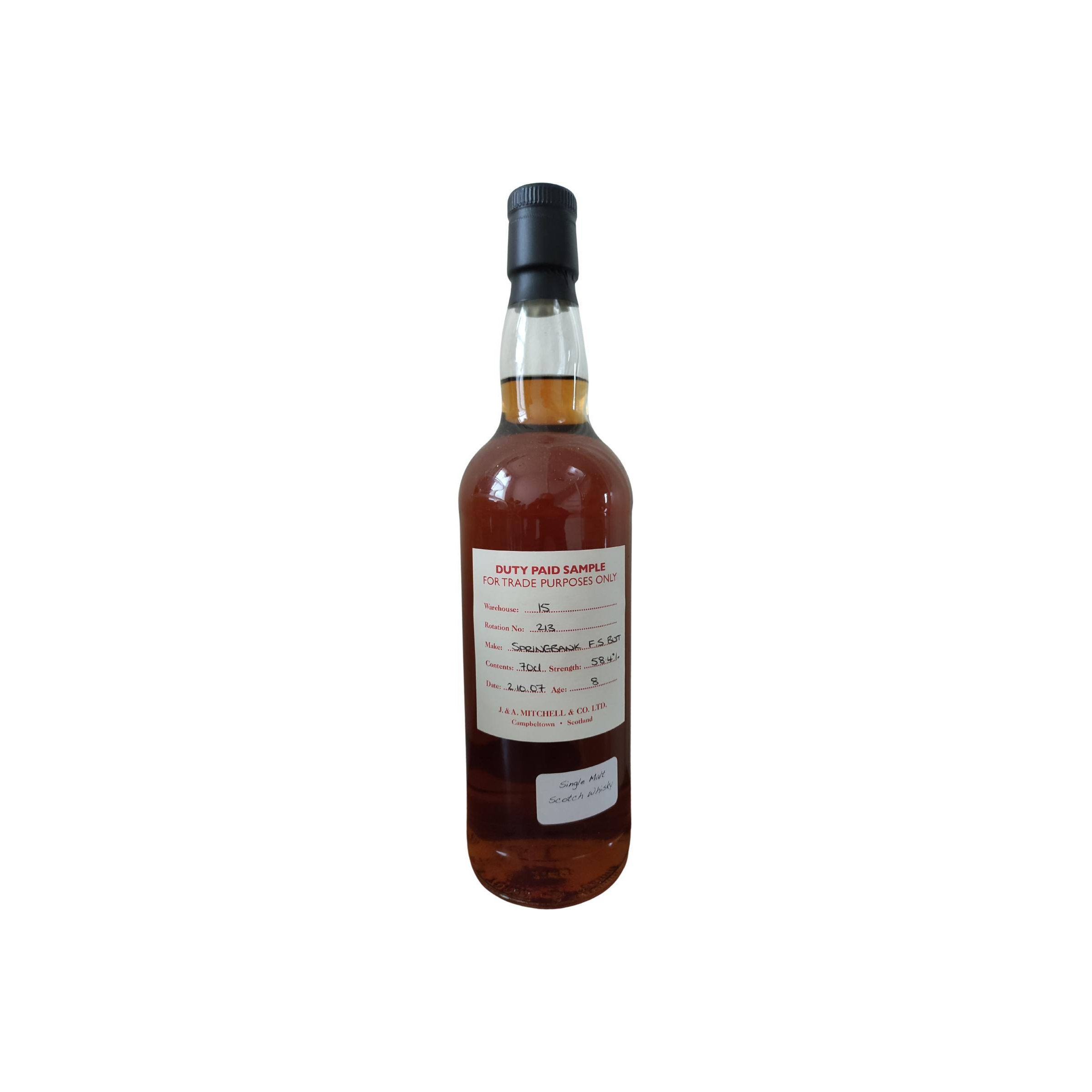 Springbank Duty Paid Sample - For Trade Purposes Only 2007 8 Years Single Malt Whisky