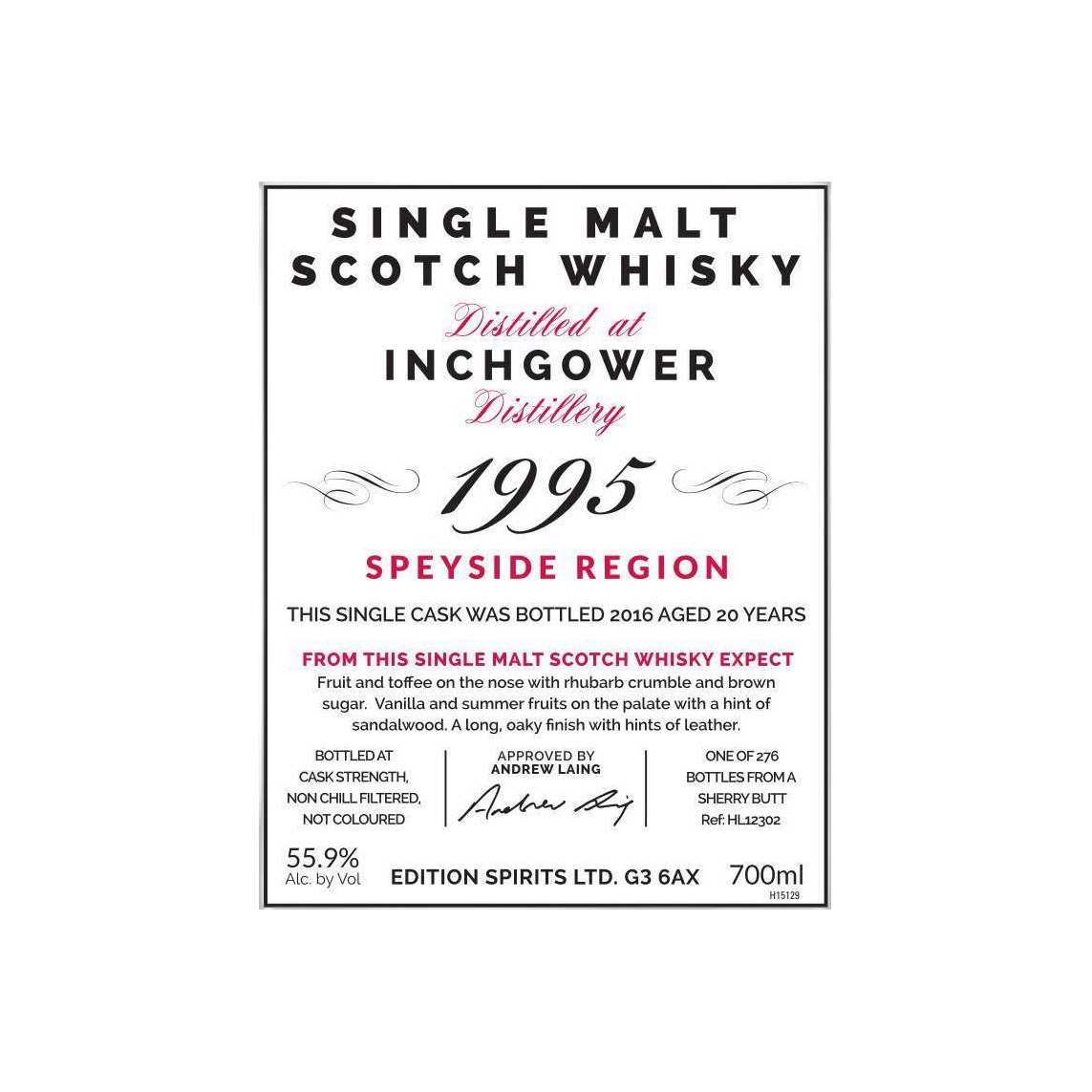 Inchgower The First Editions 1995 20 Years Single Malt Whisky