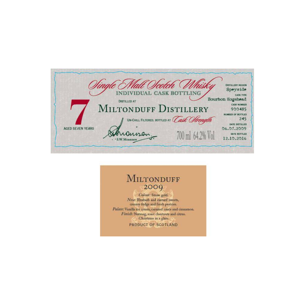 Miltonduff Individual Cask Bottling 2009 7 Years Single Malt Whisky 2