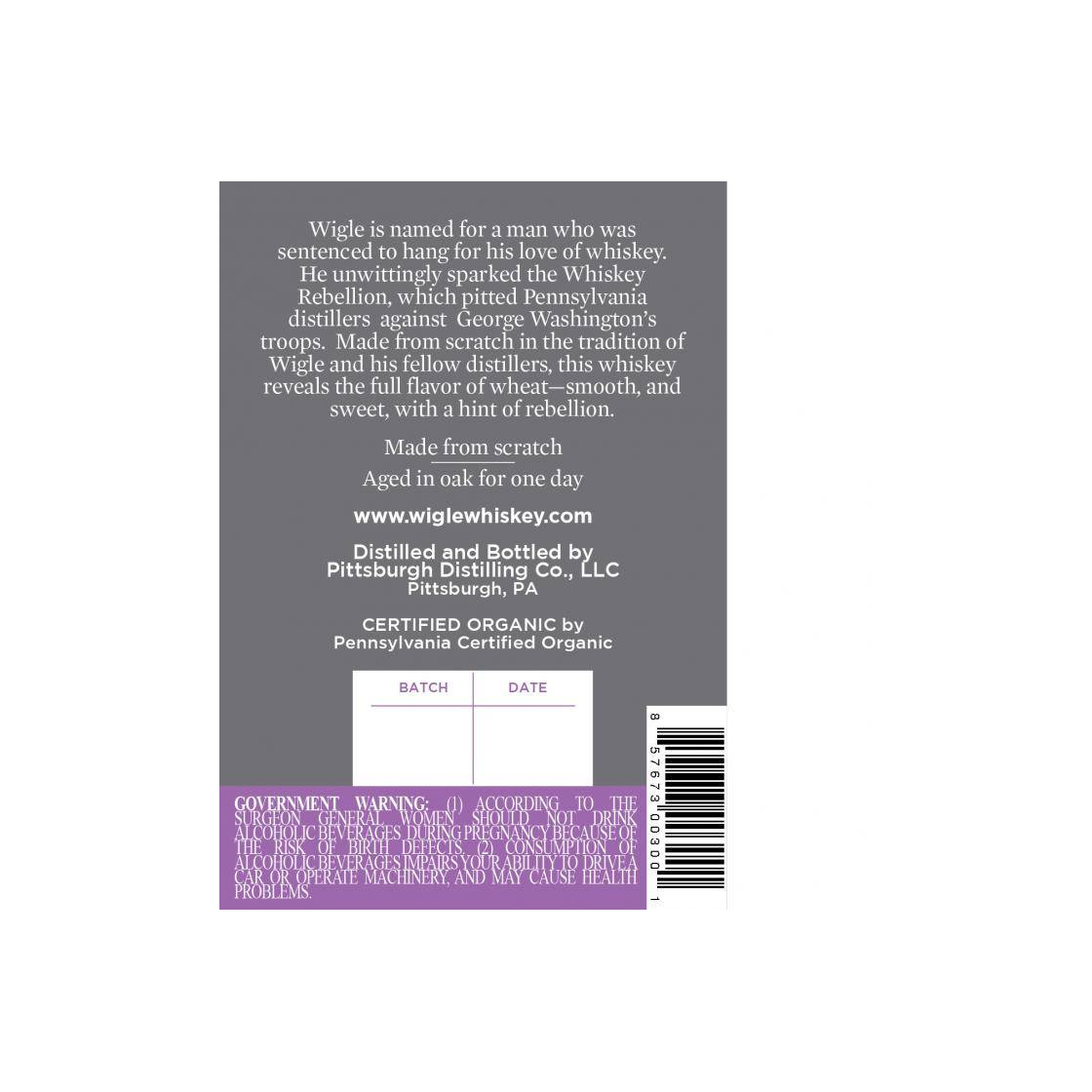 Wigle Organic White Wheat Whiskey 3