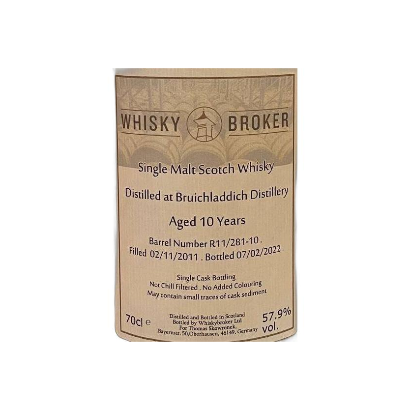 Bruichladdich Individual Cask Bottling 2011 10 Years Single Malt Whisky 2