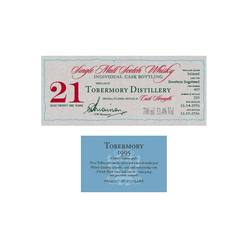 Tobermory Individual Cask Bottling 1995 21 Years Single Malt Whisky 2