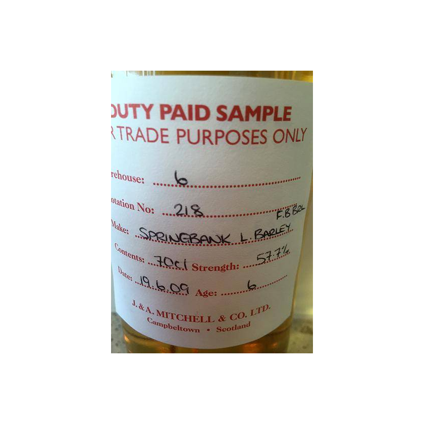 Springbank Duty Paid Sample - For Trade Purposes Only 2009 6 Years Single Malt Whisky