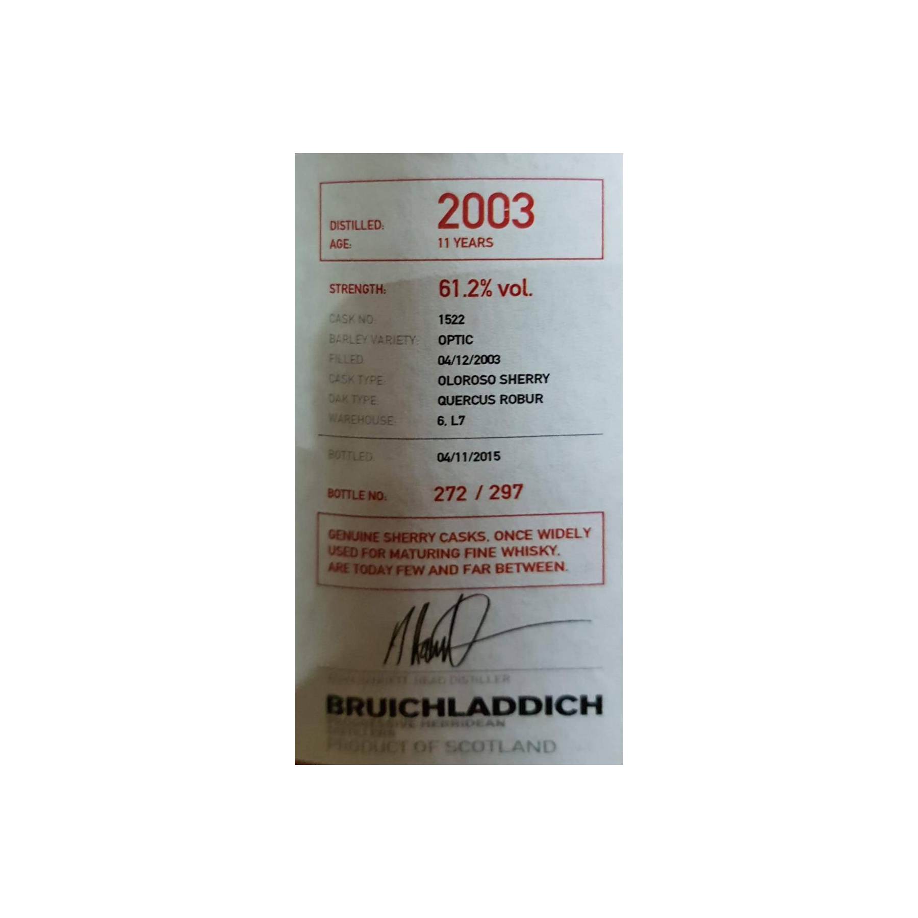 Bruichladdich 2003 11 Years Single Malt Whisky 2