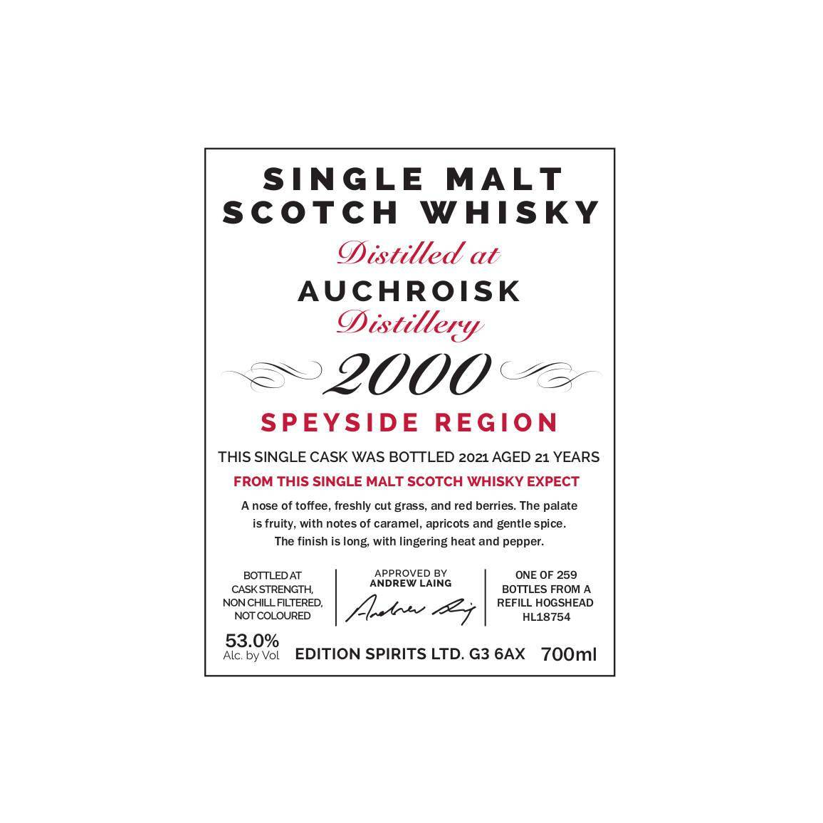 Auchroisk The First Editions 2000 21 Years Single Malt Whisky 2