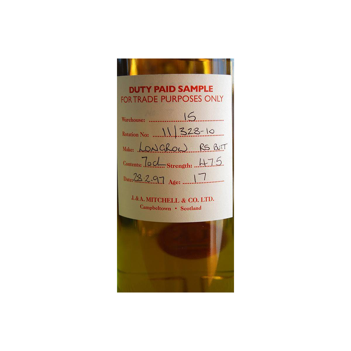 Longrow Duty Paid Sample - For Trade Purposes Only 1997 17 Years Single Malt Whisky