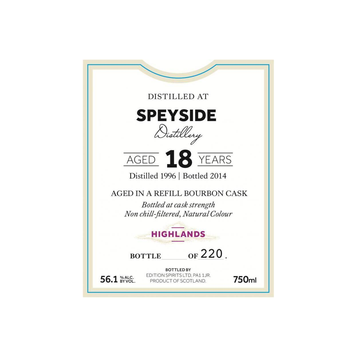Spey The First Editions 1996 18 Years Single Malt Whisky