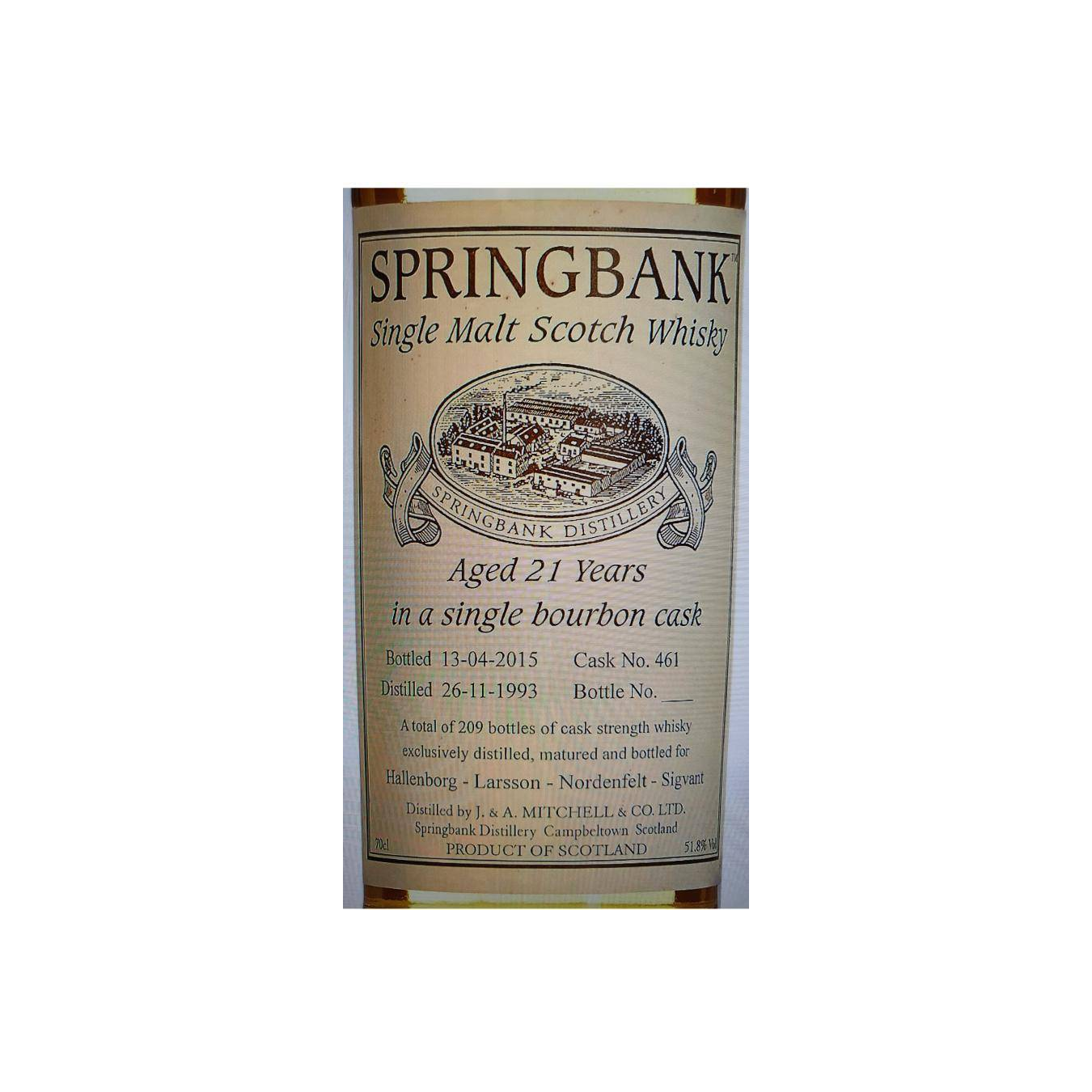 Springbank Private Bottling 1993 21 Years Single Malt Whisky
