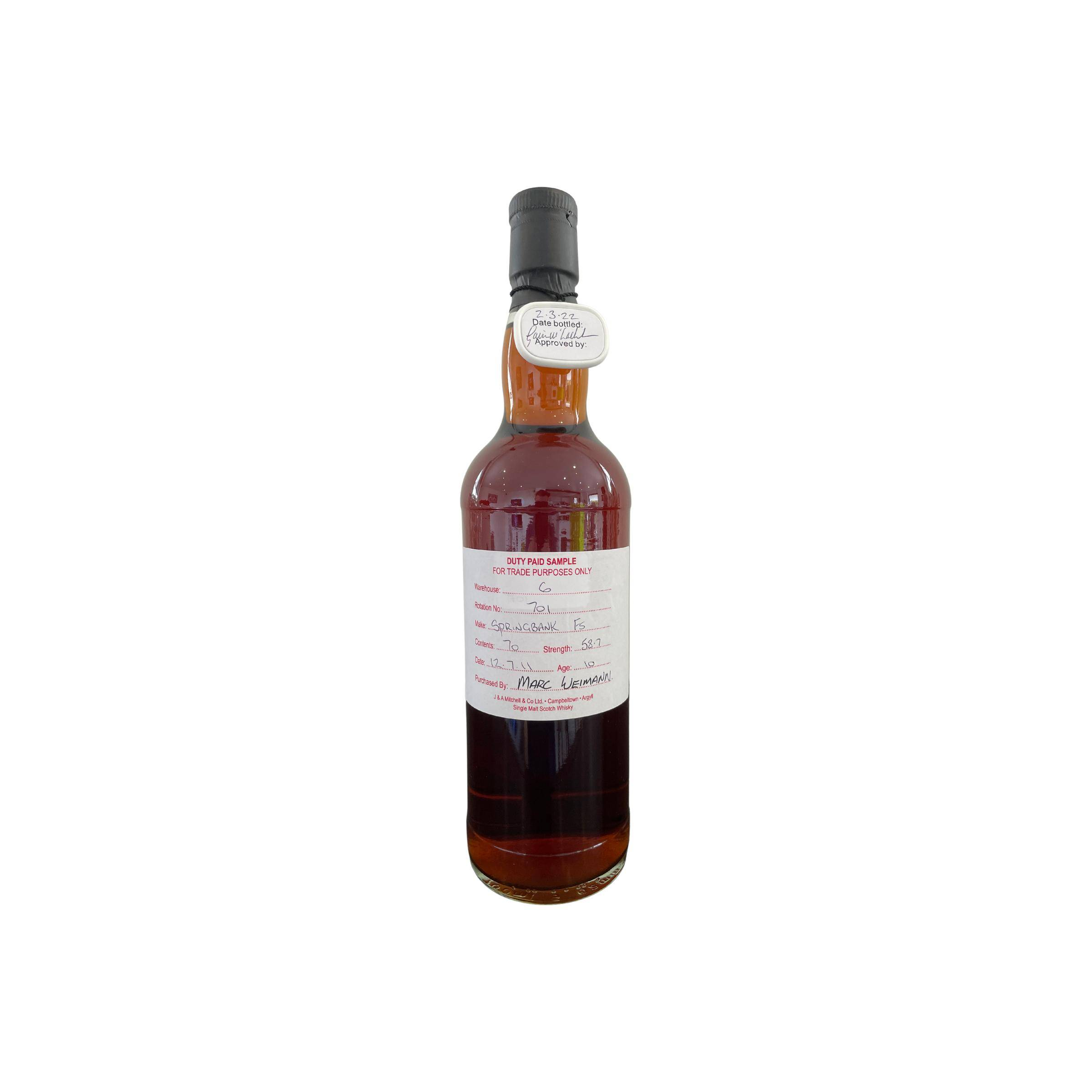 Springbank Duty Paid Sample - For Trade Purposes Only 2011 10 Years Single Malt Whisky 2