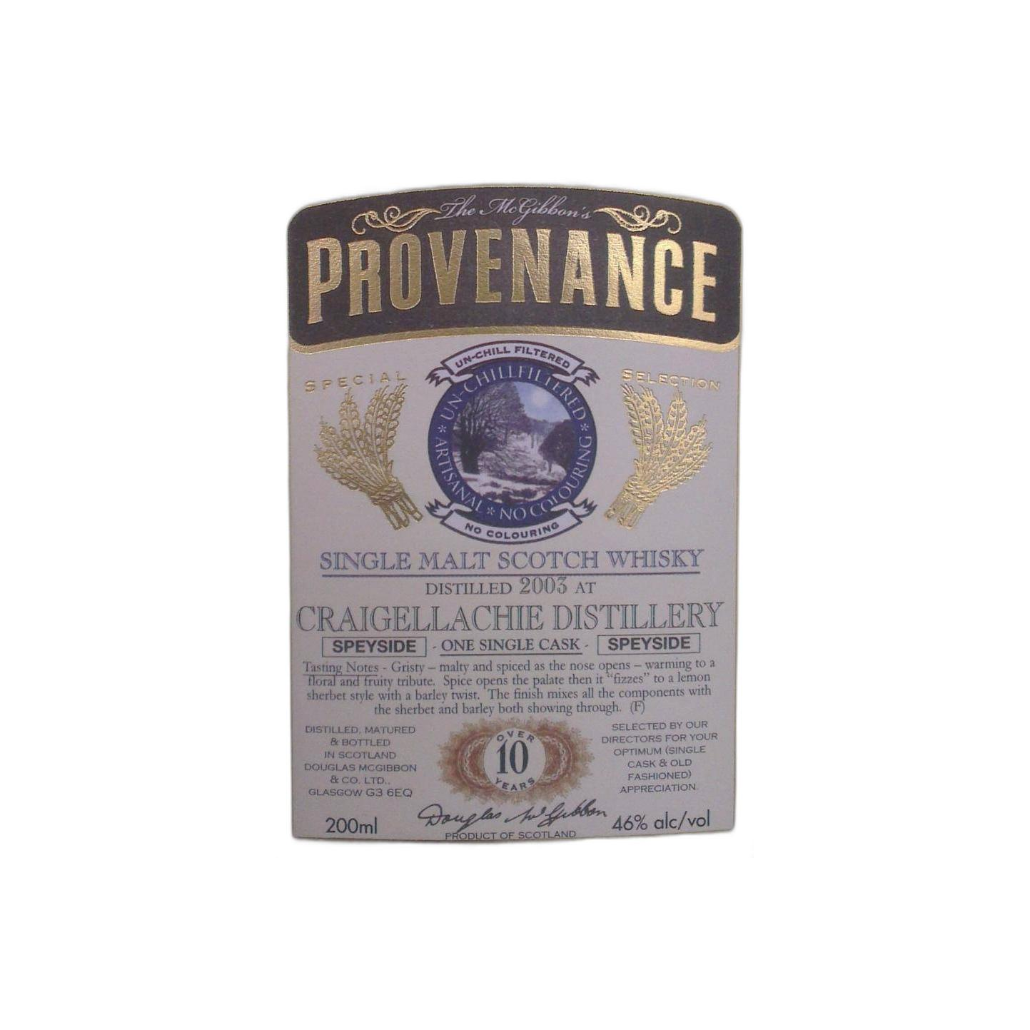Craigellachie McGibbon's Provenance 2003 10 Years Single Malt Whisky