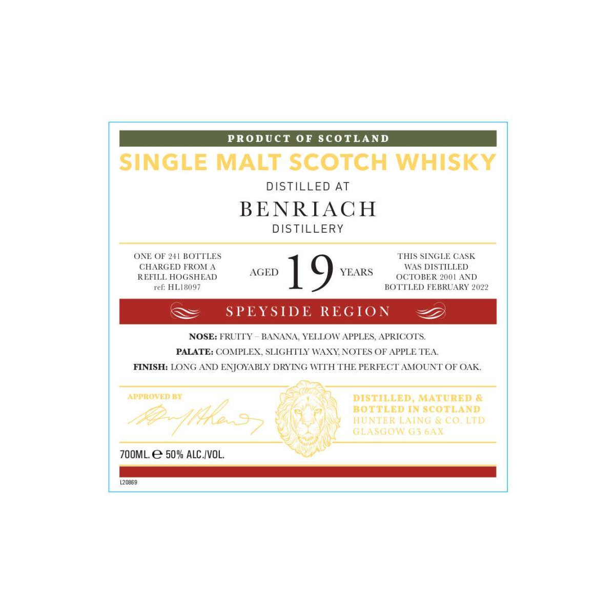 BenRiach Old Malt Cask 2001 19 Years Single Malt Whisky 2