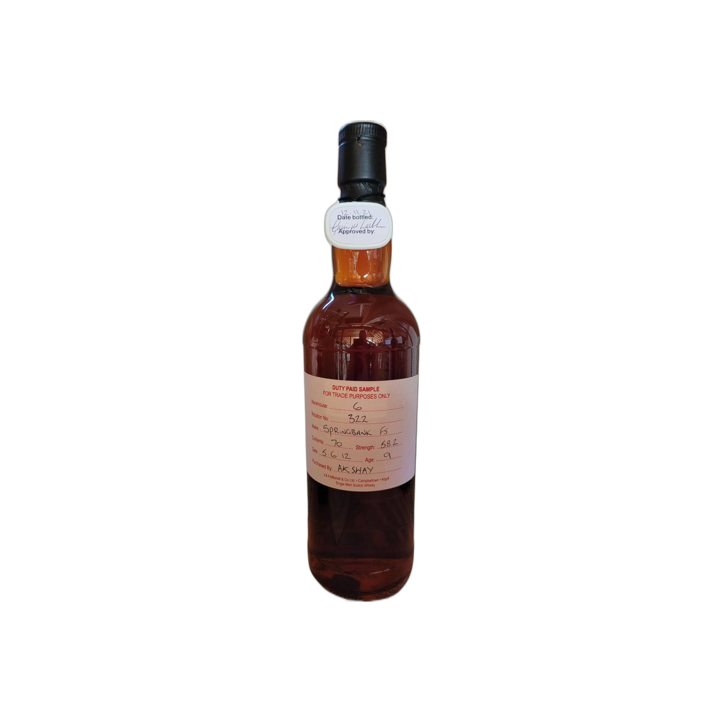 Springbank Duty Paid Sample - For Trade Purposes Only 2012 9 Years Single Malt Whisky