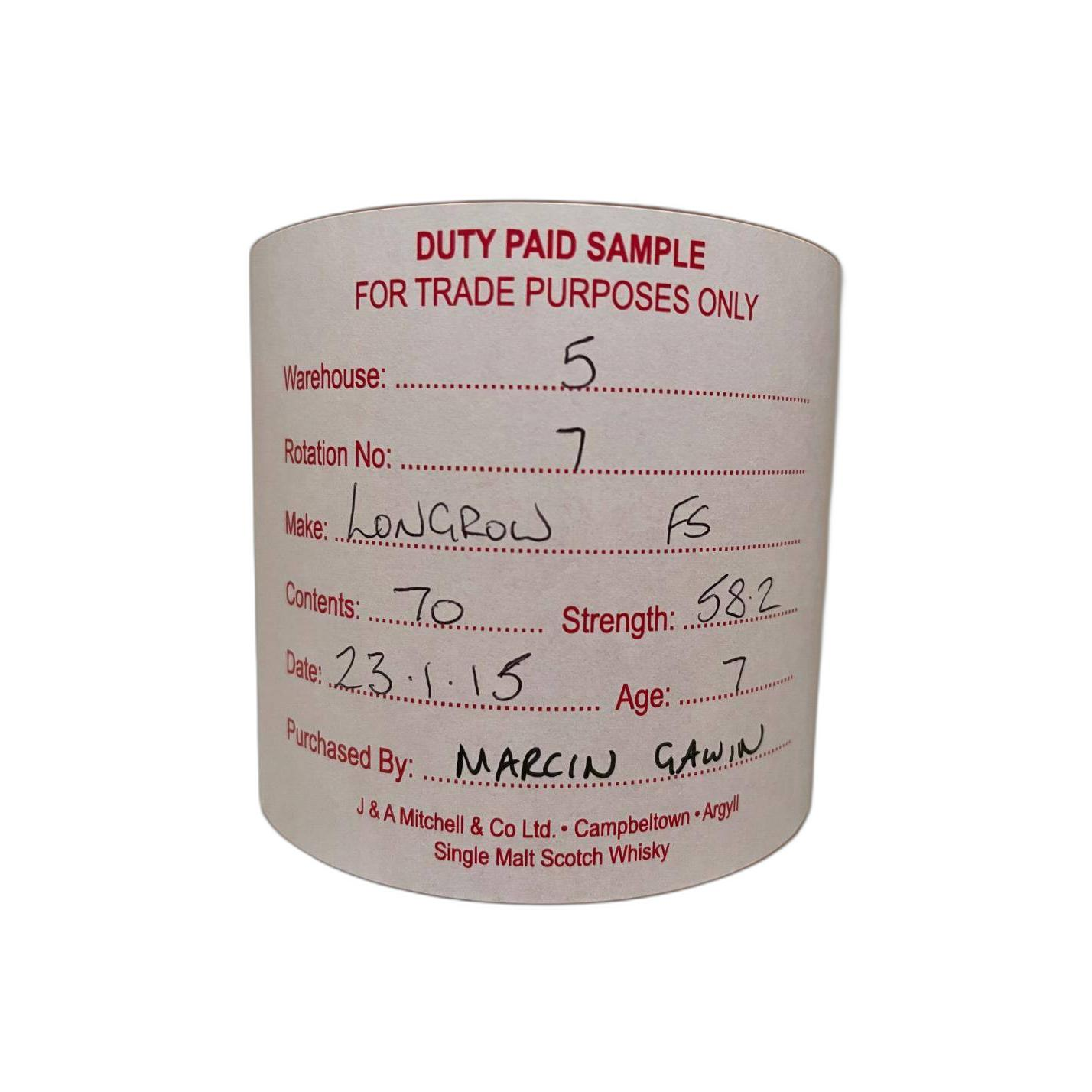 Longrow Duty Paid Sample - For Trade Purposes Only 2015 7 Years Single Malt Whisky 2