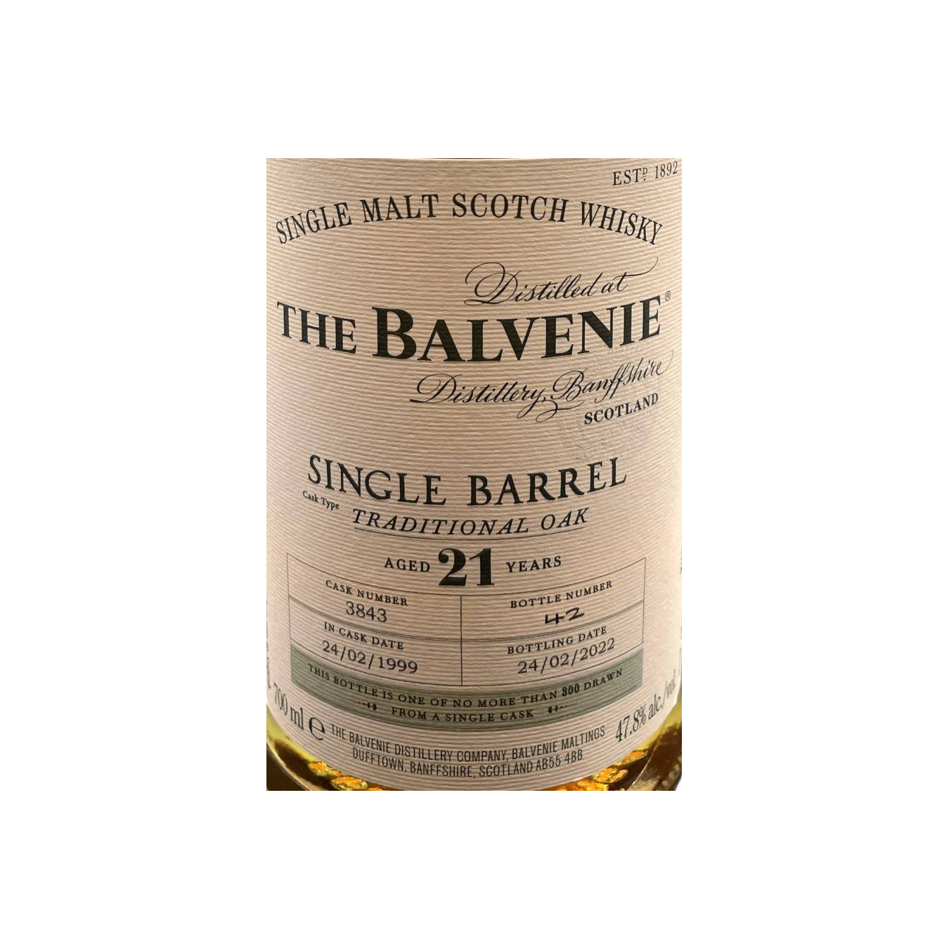 The Balvenie 1999 21 Years Single Malt Whisky