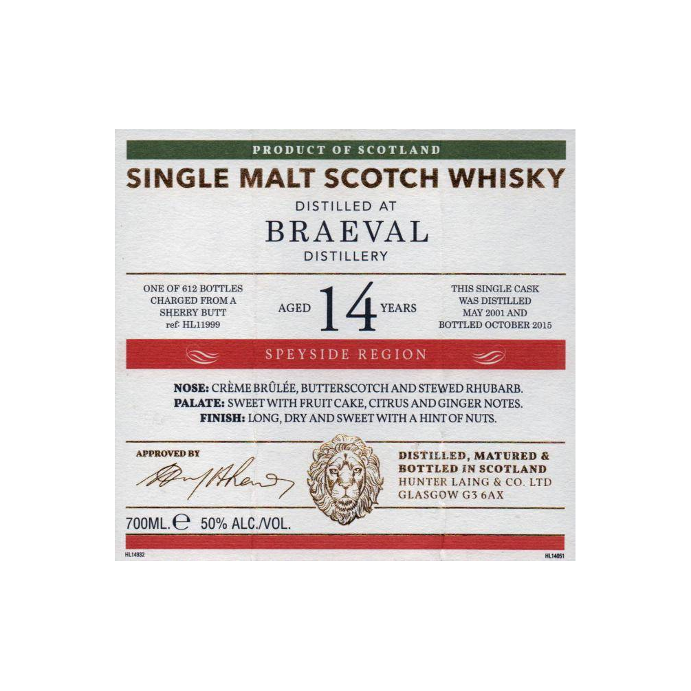 Braeval Old Malt Cask 2001 14 Years Single Malt Whisky 2