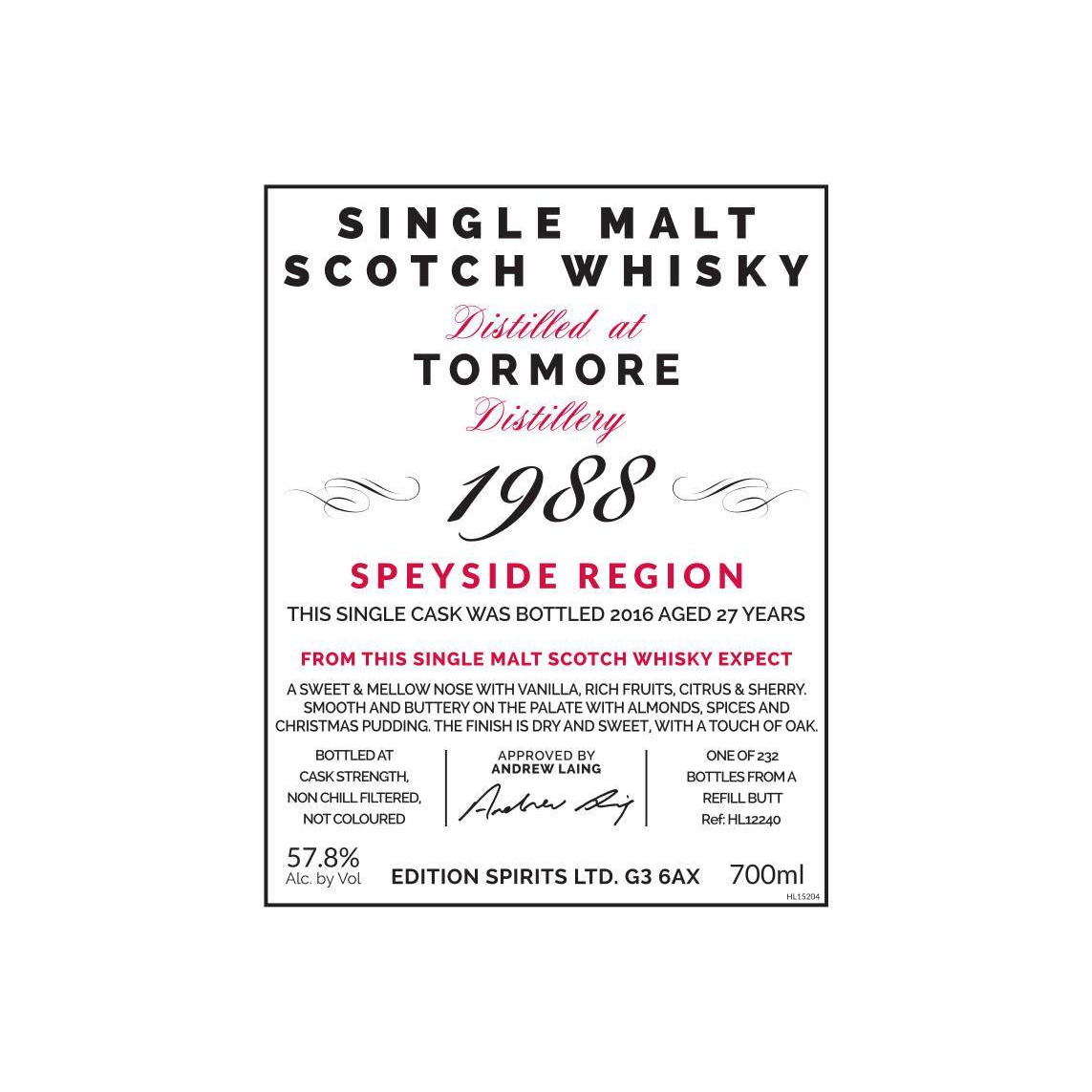 Tormore The First Editions 1988 27 Years Single Malt Whisky
