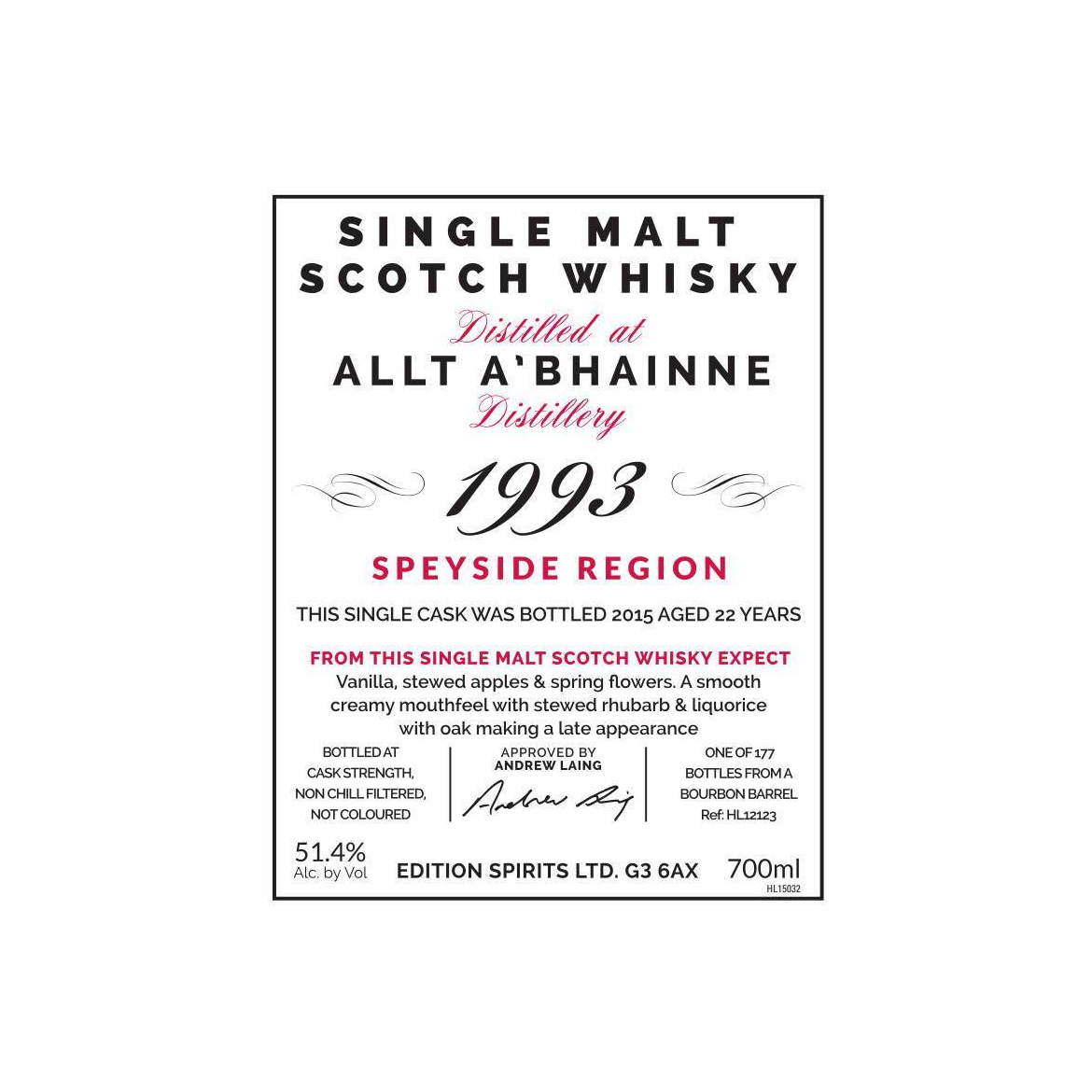 Allt-A-Bhainne The First Editions 1993 22 Years Single Malt Whisky