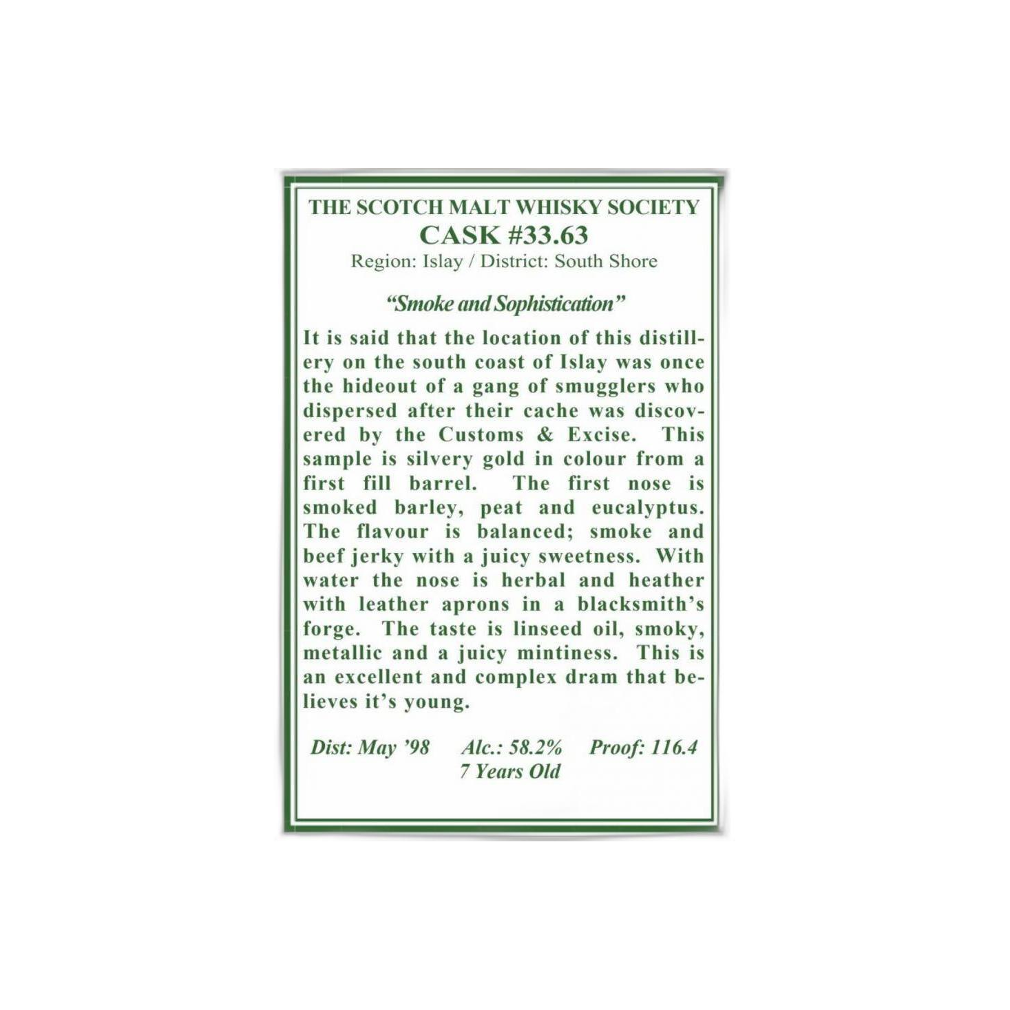 The Scotch Malt Whisky Society 1998 7 Years Single Malt Whisky