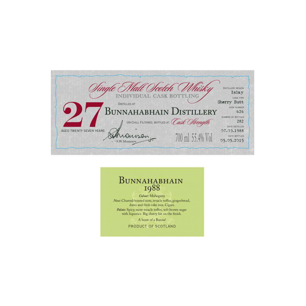 Bunnahabhain Individual Cask Bottling 1988 27 Years Single Malt Whisky 2