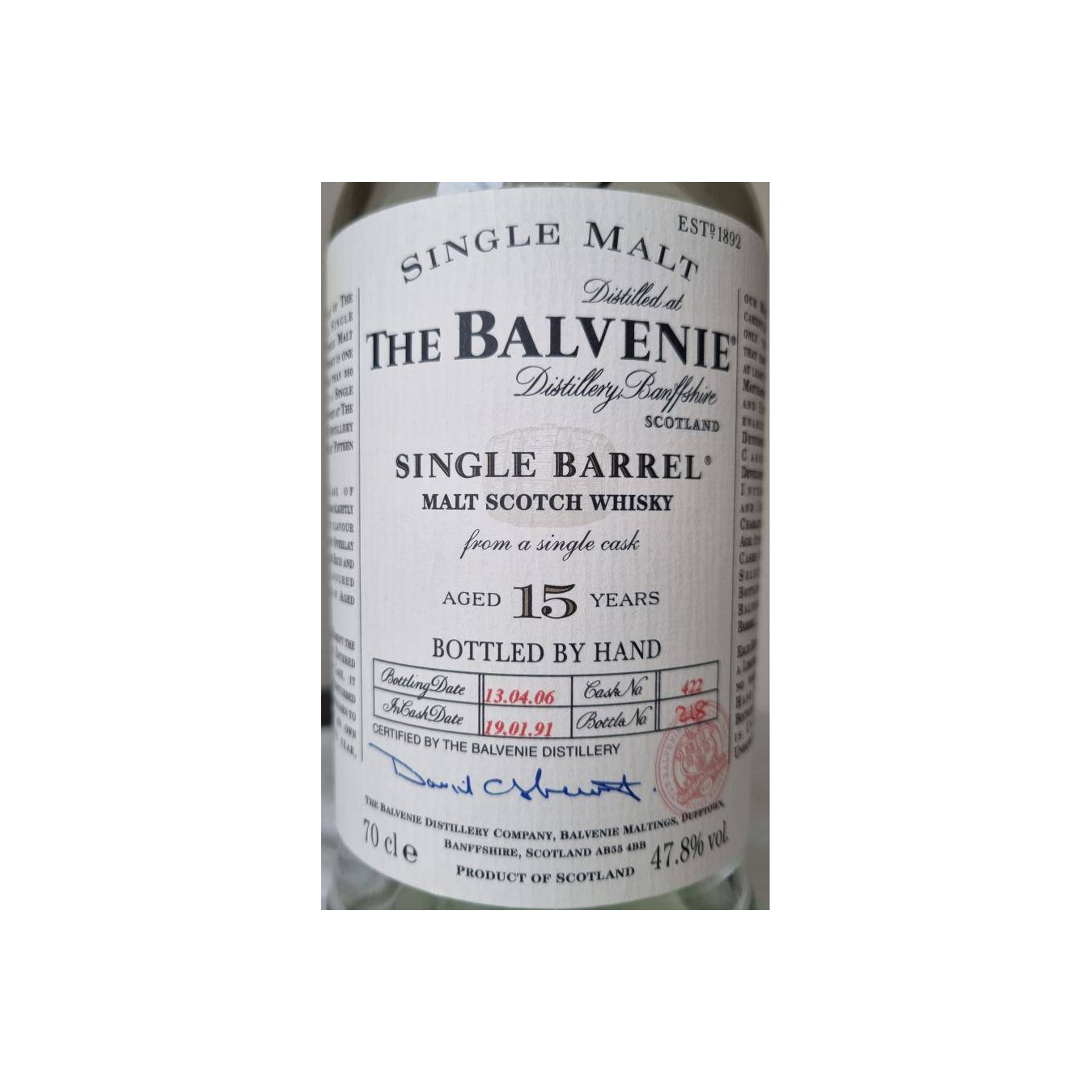 The Balvenie Single Cask 1991 15 Years Single Malt Whisky