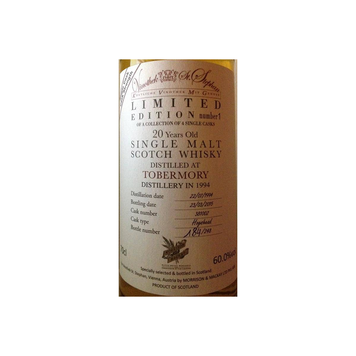 Tobermory Limited Edition 1994 20 Years Single Malt Whisky