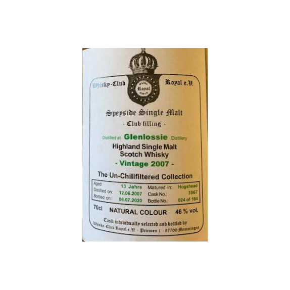 Glenlossie 2007 13 Years Single Malt Whisky