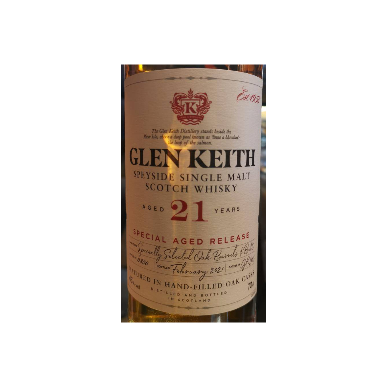Glen Keith 21 Years Single Malt Whisky