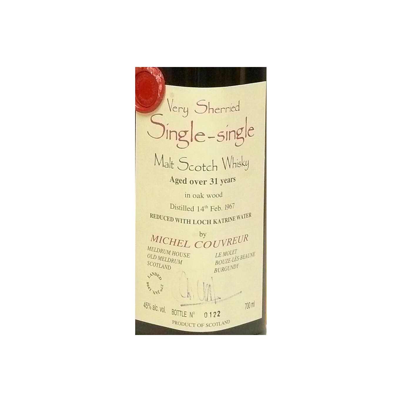 Michel Couvreur 1967 31 Years Single Malt Whisky