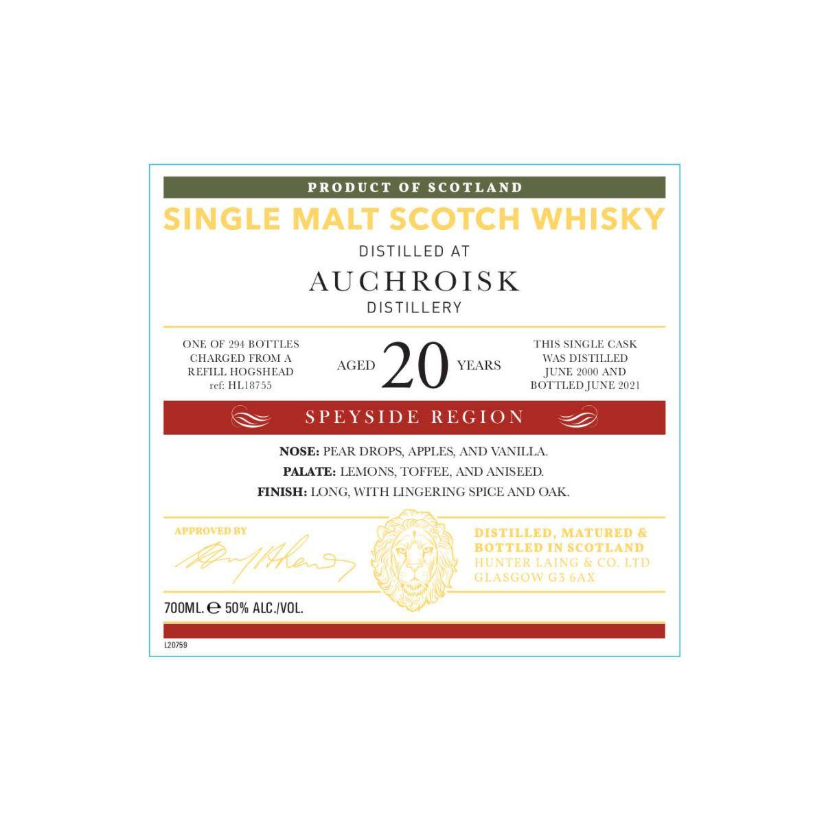 Auchroisk Old Malt Cask 2000 20 Years Single Malt Whisky