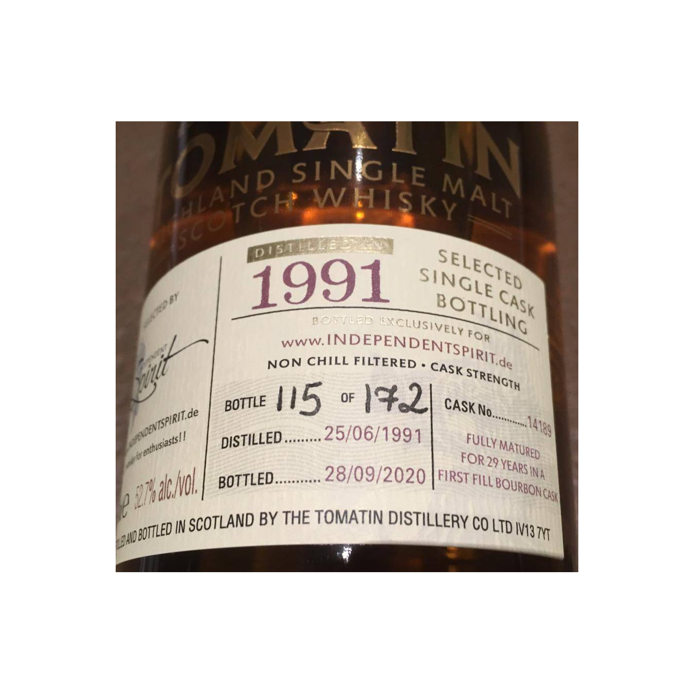 Tomatin Single Cask 1991 29 Years Single Malt Whisky 2