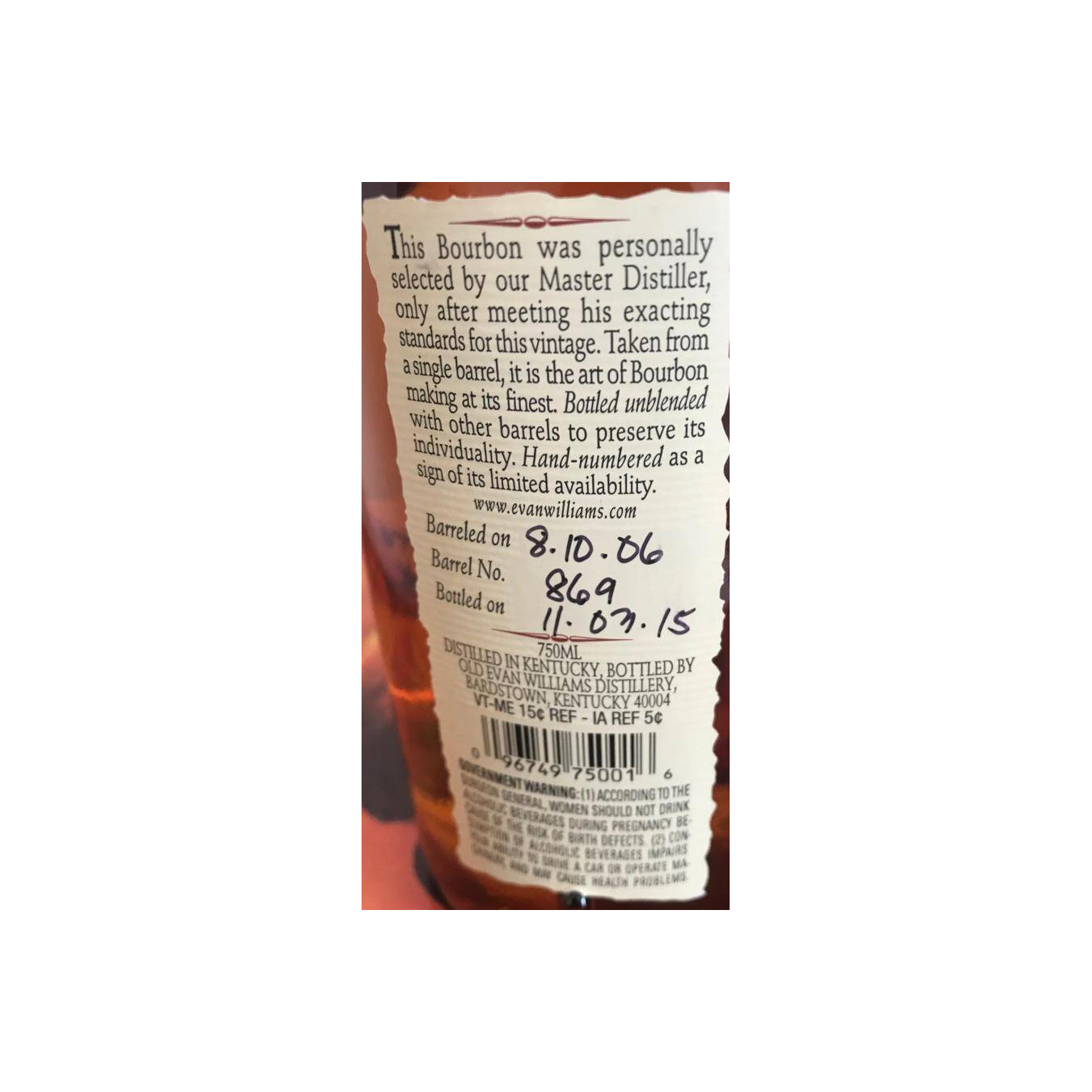Evan Williams 2006 8 Years Bourbon Whisky 2