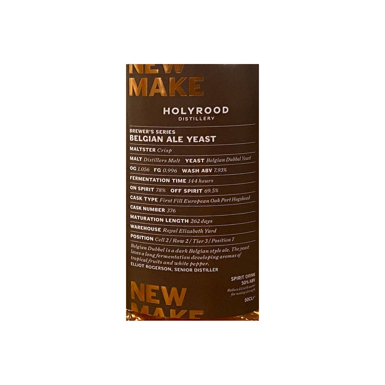 Holyrood Spirit Merchants Belgian Ale Yeast - New Make 2